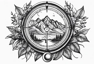 Vine branch long with mountains music compass tattoo idea