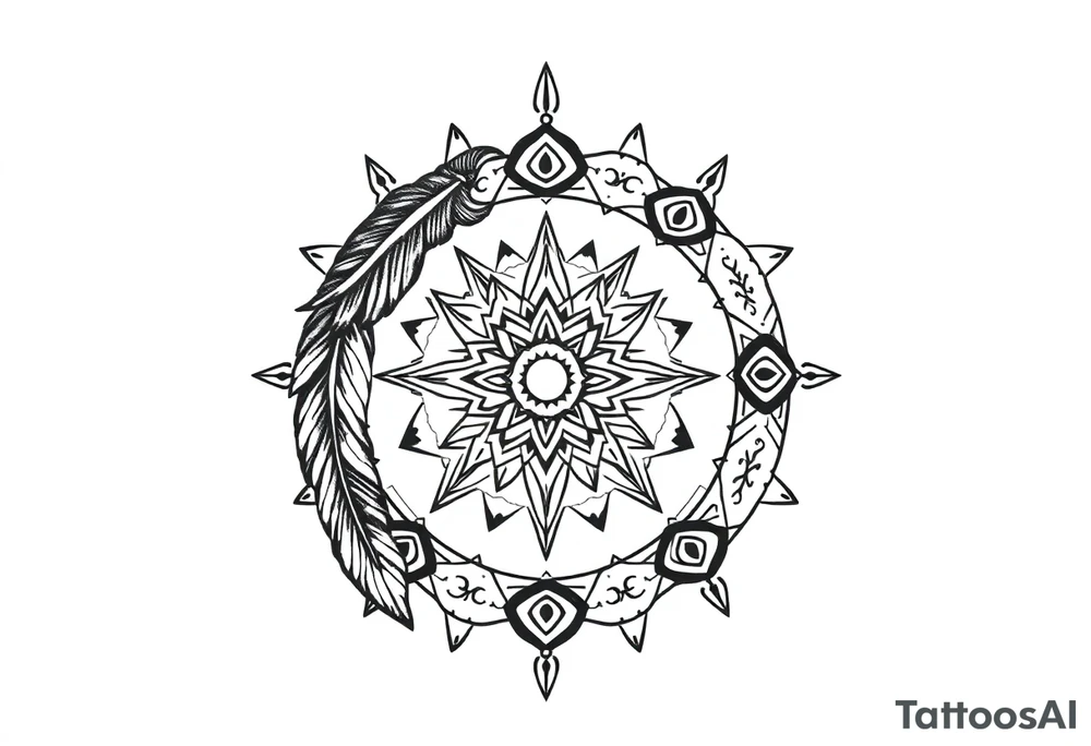 spiritual feathers indian mandala shaman rune tattoo idea