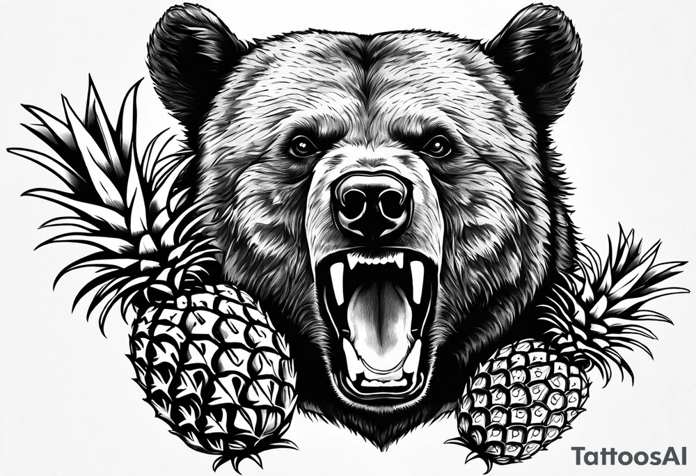 Bear biting pineapples tattoo idea
