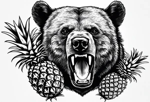 Bear biting pineapples tattoo idea