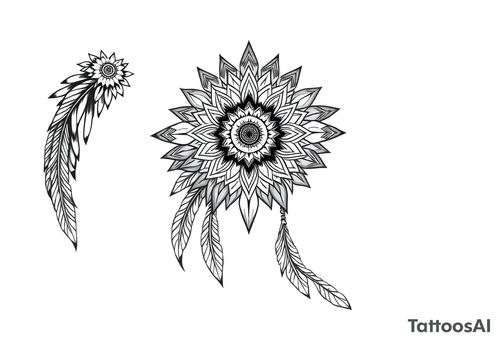 spiritual feather indian mandala shaman tattoo idea