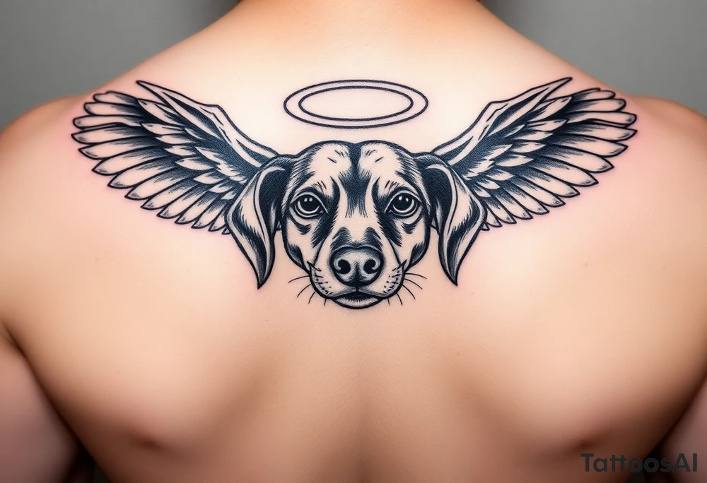 Dachshund ears with wings and halo tattoo idea