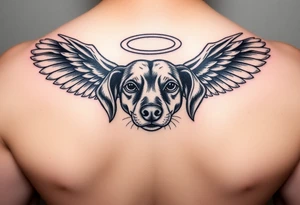 Dachshund ears with wings and halo tattoo idea
