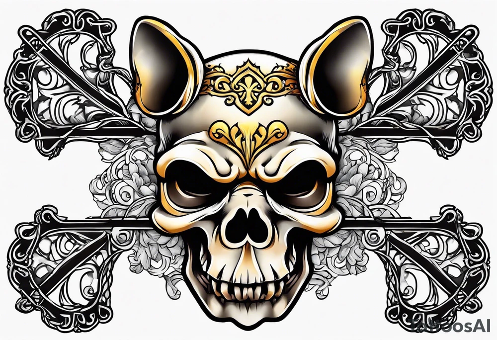 Skull and cross bones with blonde pig pig tail buns tattoo idea