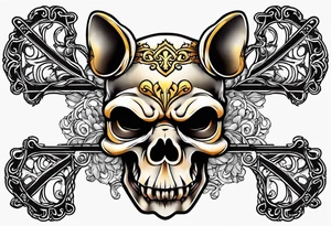 Skull and cross bones with blonde pig pig tail buns tattoo idea