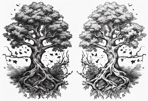 Two oak trees growing together forearm tattoo idea