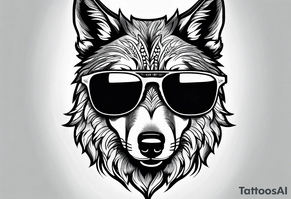 Badass wolf wearing sunglasses tattoo idea