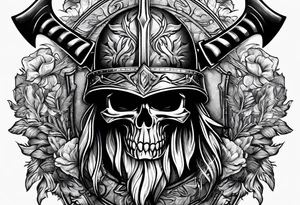Valhalla sword shield axe mist tattoo idea
