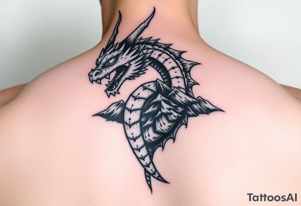 powerfull dacian draco wih mountain Paring Petrosani in the background tattoo idea