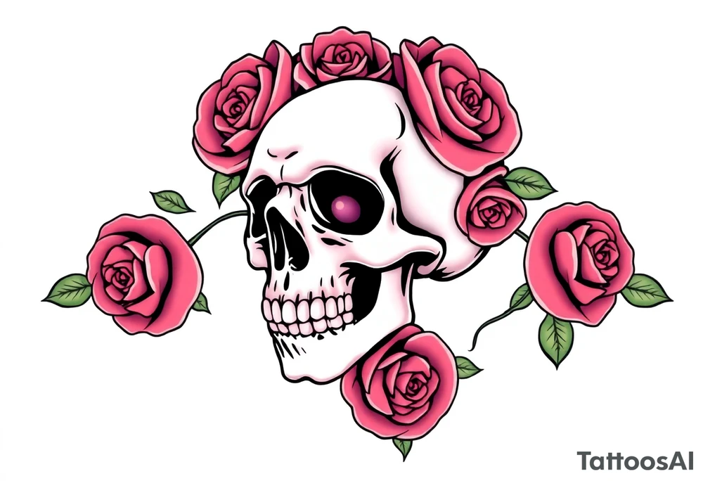 Skull with roses tattoo idea