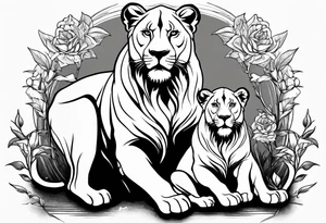 Lioness on her hind legs
 protecting her two cubs tattoo idea