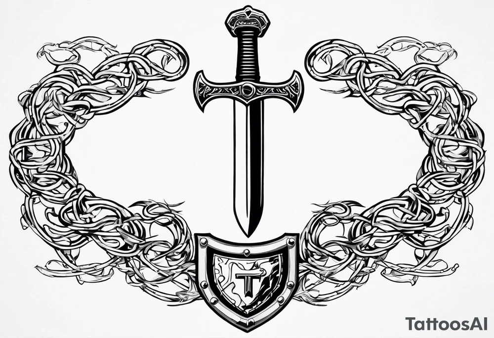 Valhalla sword shield barb wire chain tattoo idea