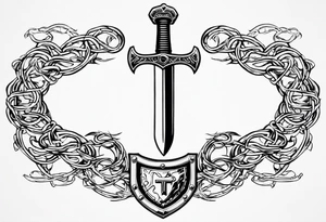 Valhalla sword shield barb wire chain tattoo idea