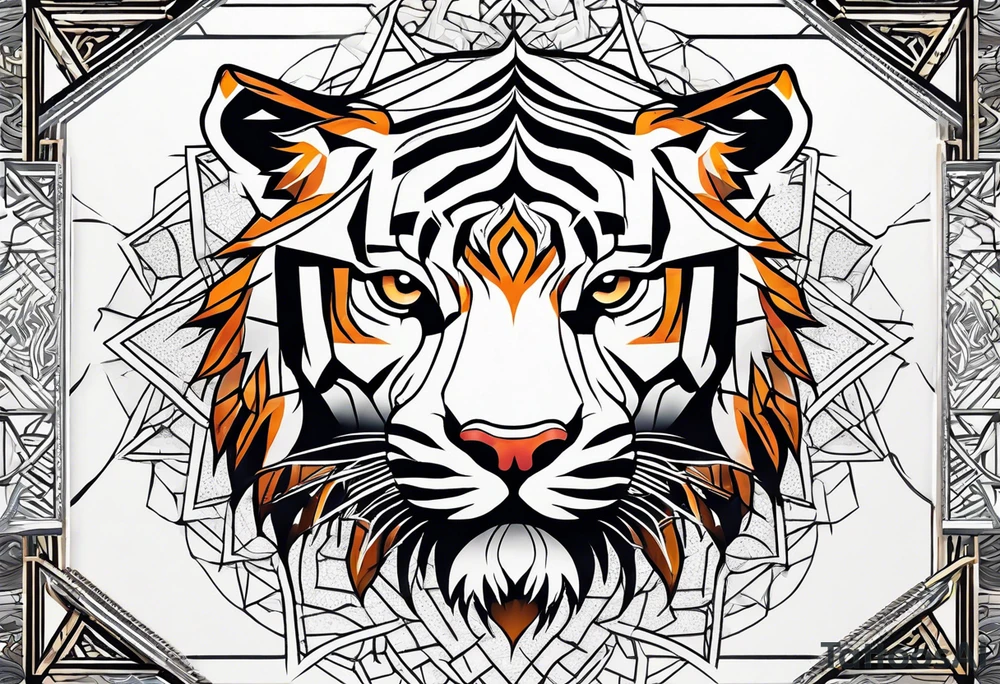 Tiger silhouette with sacred geometry and shapes. Tree of Life growing through the tiger tattoo idea