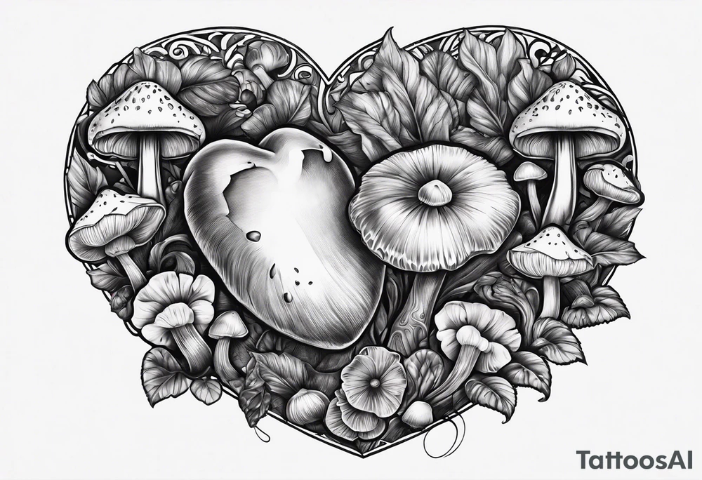 Heart with mushrooms tattoo idea