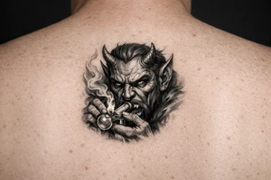 Devil smoking meth pipe tattoo idea