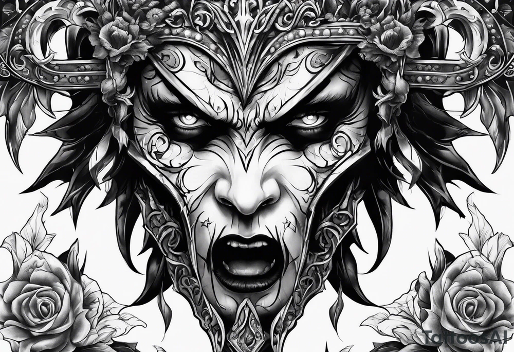 scary nemesis without flowers tattoo idea