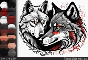 Black wolf and red fox nuzzling tattoo idea