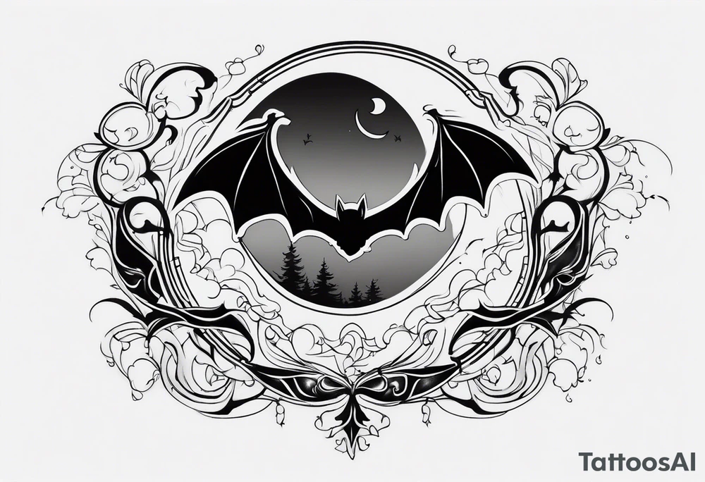 A bat wrapped in smoke with a moon tattoo idea