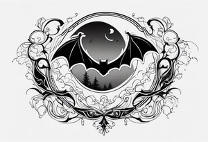 A bat wrapped in smoke with a moon tattoo idea