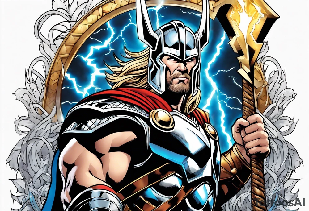The Mighty Thor  with lightning in the background tattoo idea