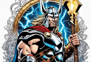 The Mighty Thor  with lightning in the background tattoo idea