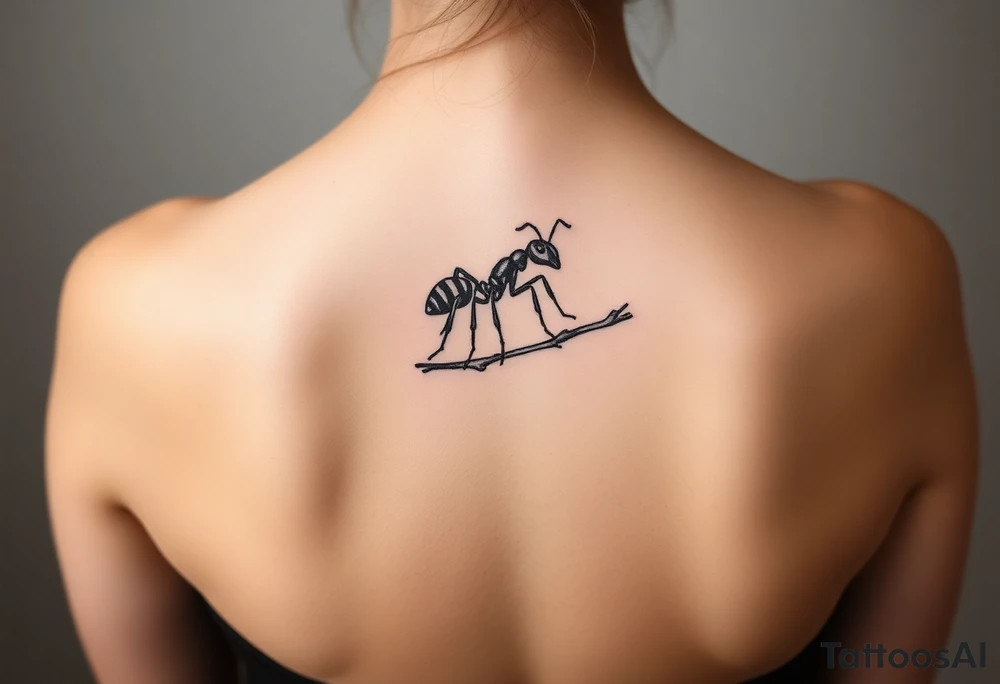 Army ant on a tree branch tattoo idea