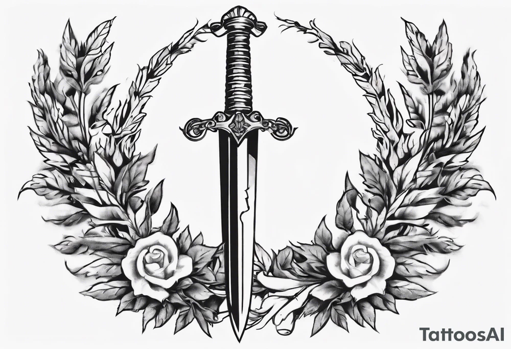 number 13 centered in a laurel leaf wreath and a sword going through the center of the wreath tattoo idea