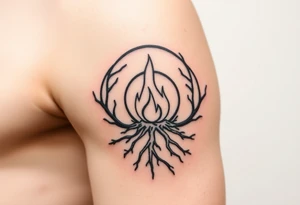 a round flame imprisoned in a roots circle tattoo idea
