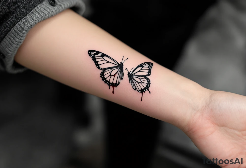 Two butterflyes with blood driping tattoo idea