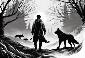 Harry Potter Werewolf and black dog standing side by side tattoo idea