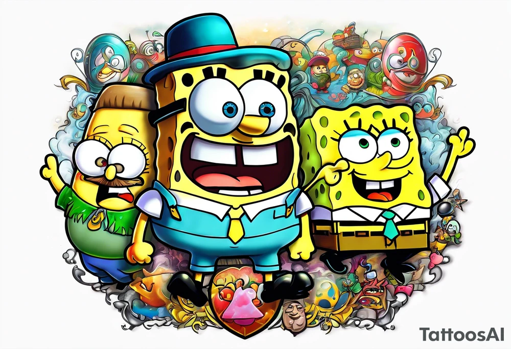 SpongeBob SquarePants characters and the characters from South Park tattoo idea