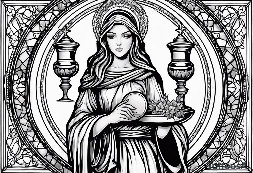 Female saint holding a chalice tattoo idea