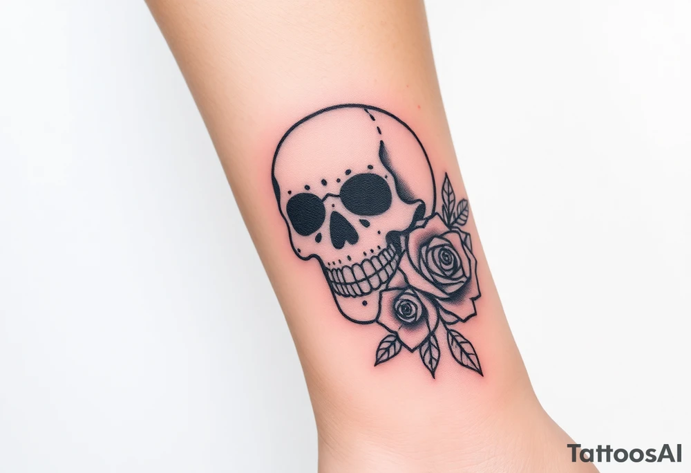 day of the dead skull with hearts and roses tattoo idea