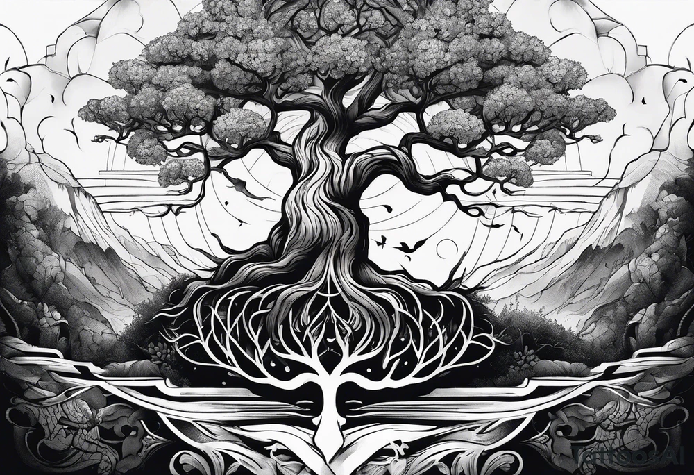 minimalistic Yggdrasil tree with no leaves tattoo idea