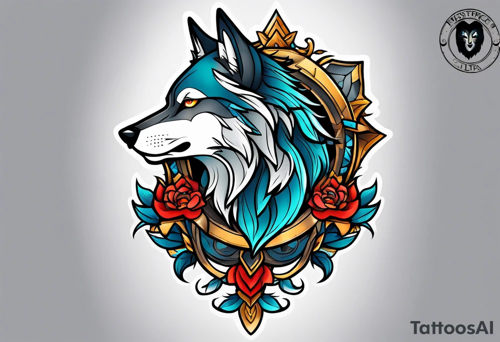 Neotraditional wolf tattoo idea
