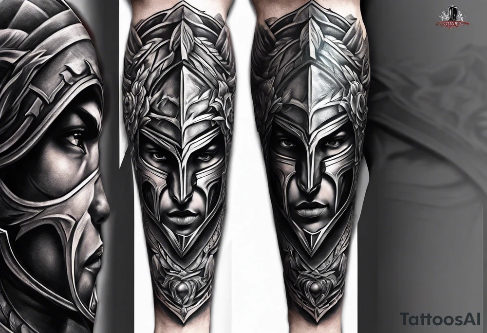 Leg sleeve of Spartan Greaves tattoo idea