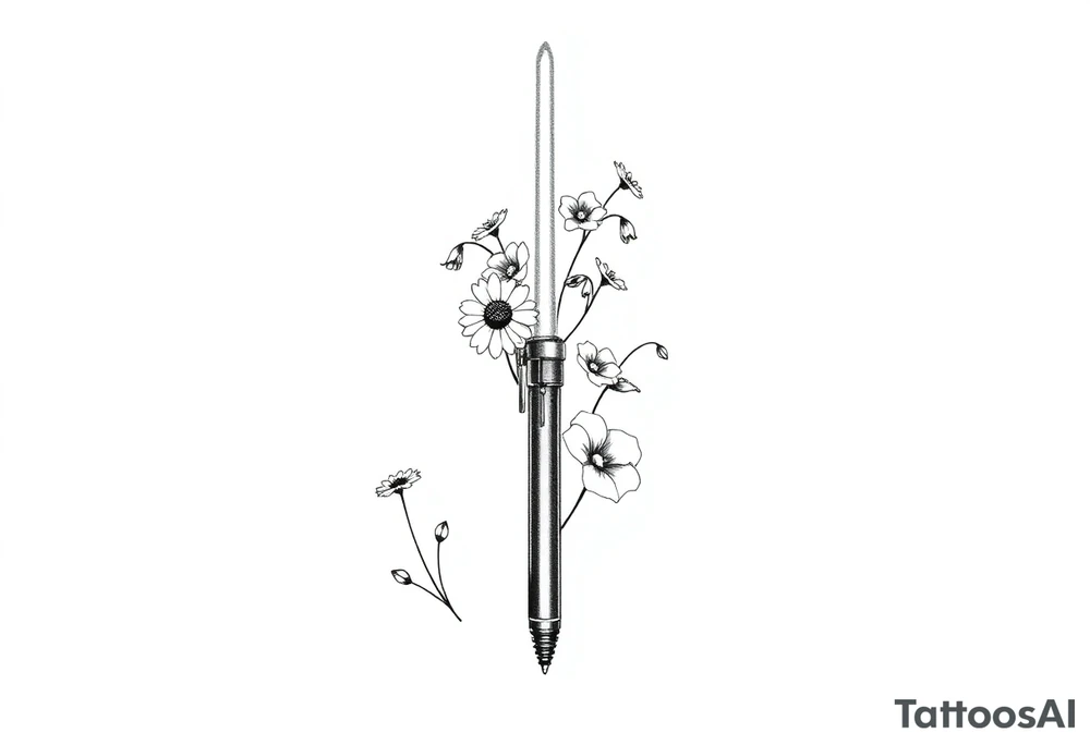 Lightsaber holding daisies, lily of the valley, and morning glories tattoo idea