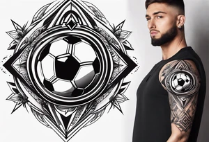 Football tattoo with compass and family tattoo idea