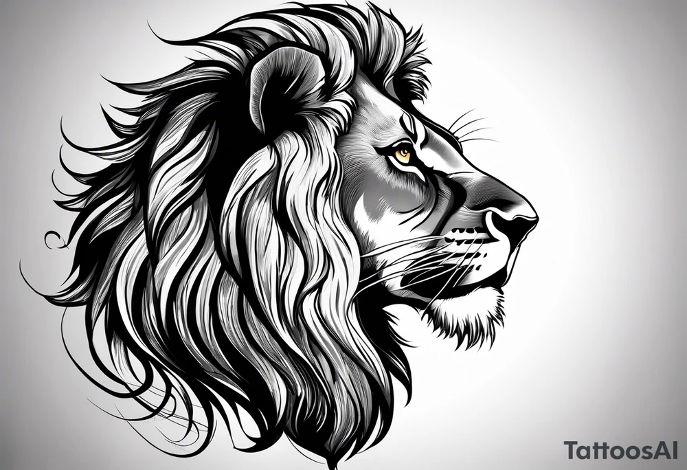 A realistic and detailed depiction of a lion’s face, focusing on its intense eyes and flowing mane. This can be designed as a symbol of power and pride. tattoo idea