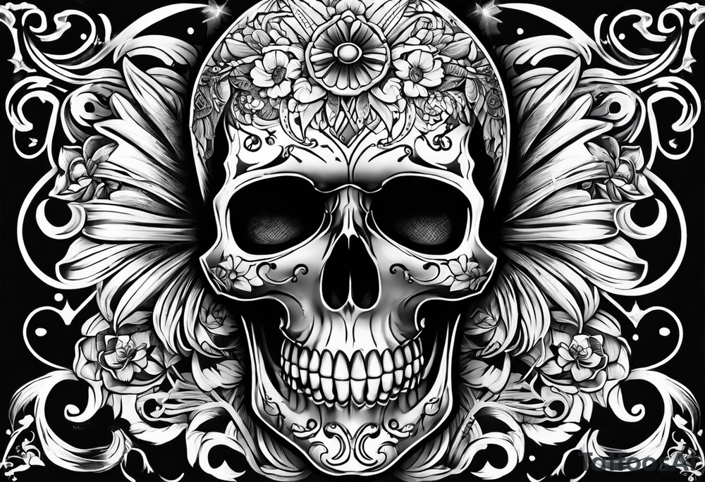 Memento mori written skull sleeve tattoo design tattoo idea