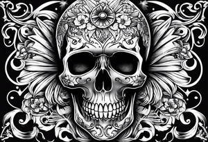 Memento mori written skull sleeve tattoo design tattoo idea