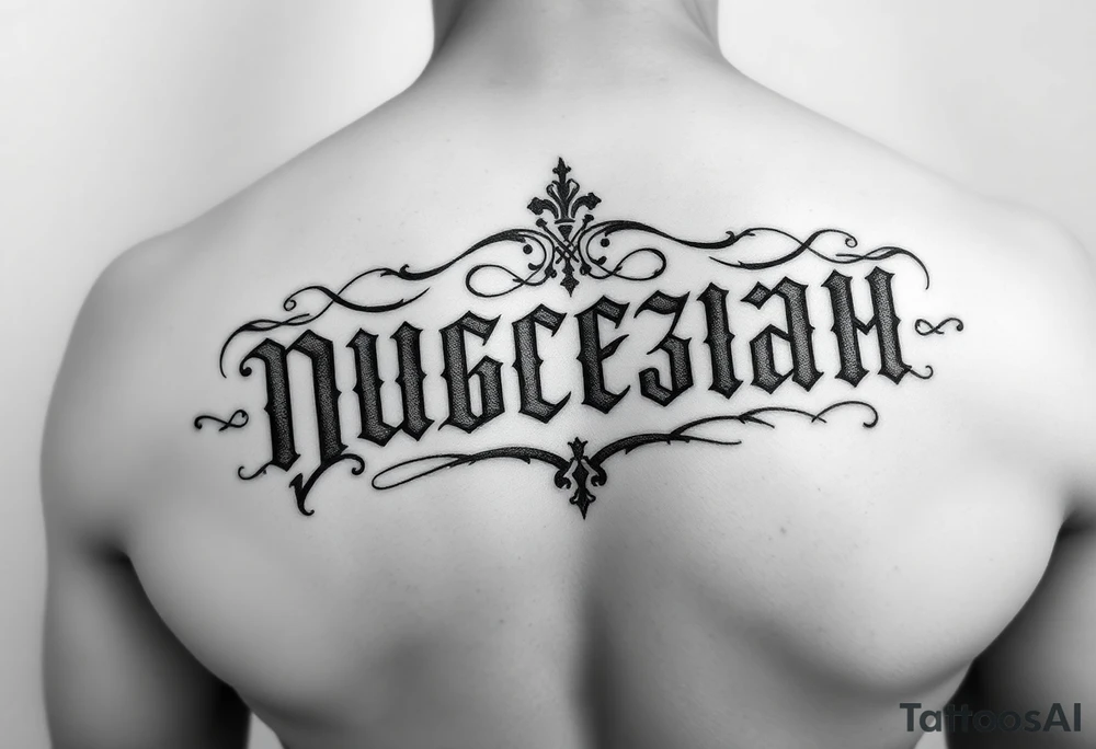 Russian lettering across top of chest tattoo idea