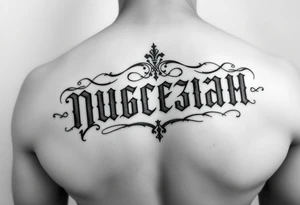 Russian lettering across top of chest tattoo idea