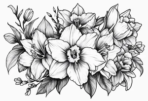 Larkspur and narcissus bouquet tattoo idea