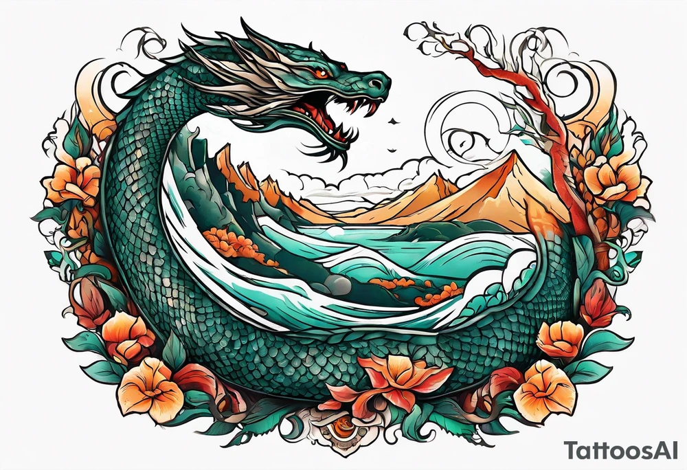 a Sleeve tattoo Jörmungandr the World Serpent, as depicted in God of War. tattoo idea