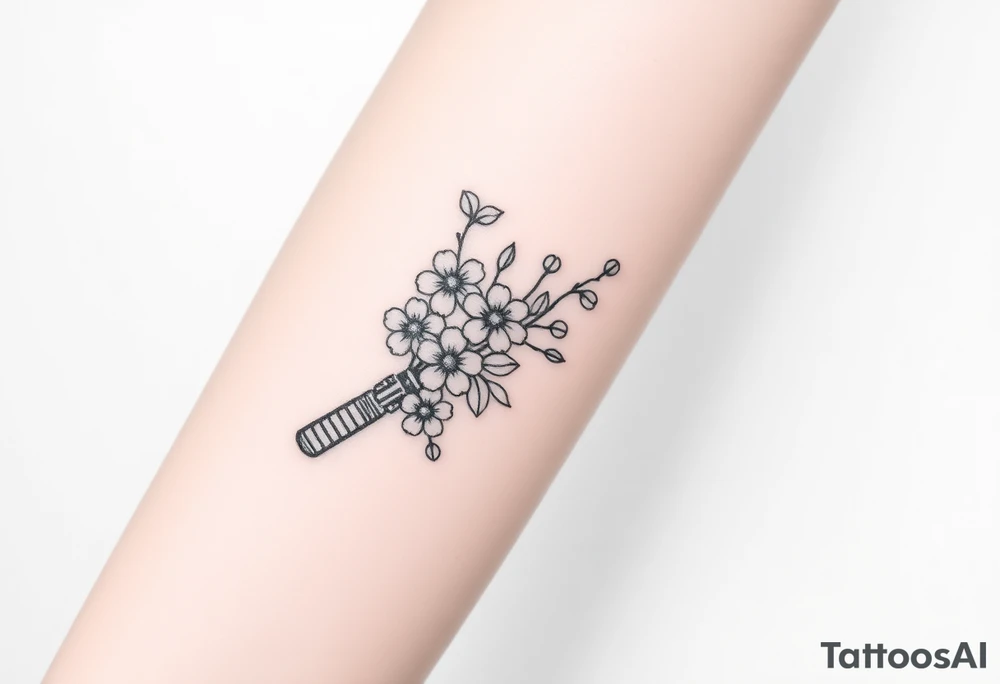 Star Wars Lightsabre with daisies, morning glory, and lily of the valley in it tattoo idea