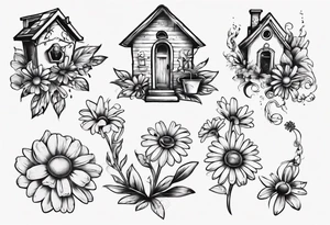 Daisy and house and key tattoo idea