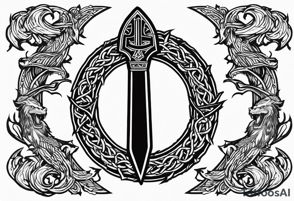 Valhalla sword shield dragon axe Valknut barbed wire chains fire tattoo idea Valhalla sword shield dragon axe Valknut barbed wire chains fire tattoo idea