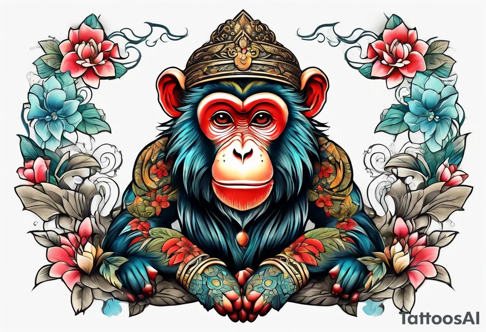 traditional art monkey with full body tattoo idea